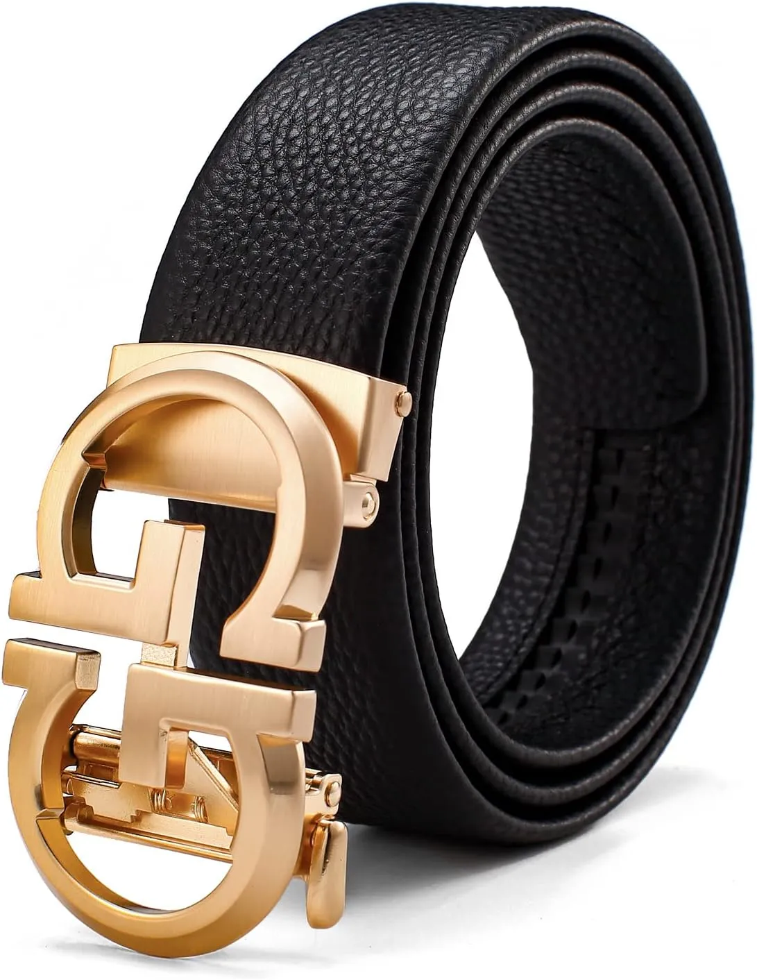 Fashion Diamond Men/s Real Leather Ratchet Belt Black