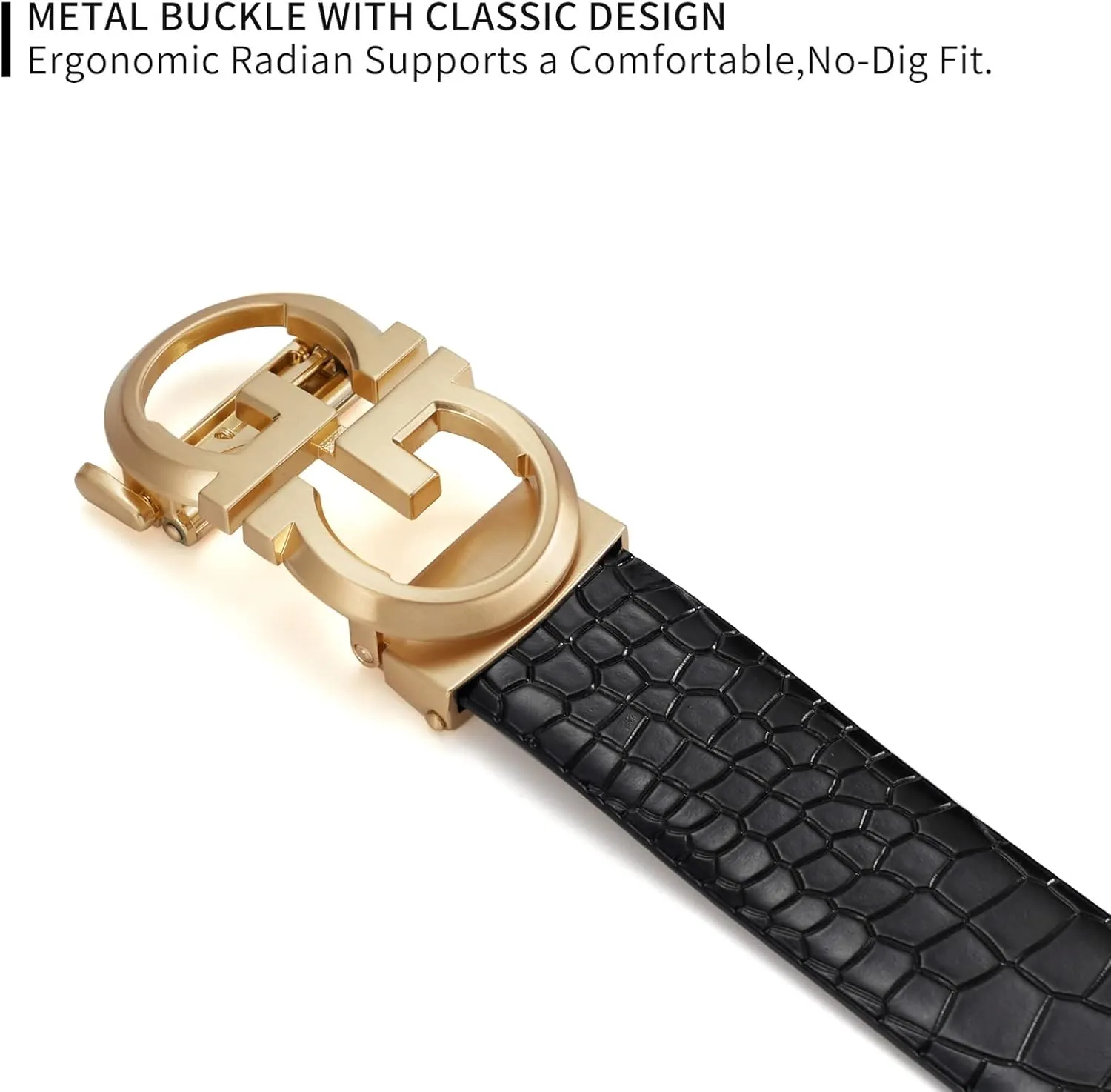 Fashion Diamond Men/s Real Leather Ratchet Belt Black