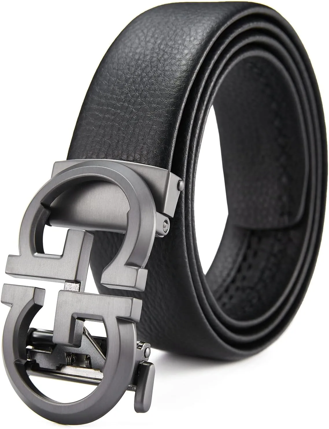 Fashion Diamond Men/s Real Leather Ratchet Belt Black