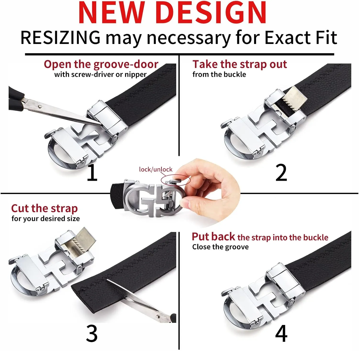 Fashion Diamond Men/s Real Leather Ratchet Belt Black
