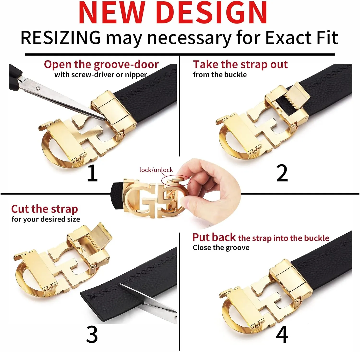 Fashion Diamond Men/s Real Leather Ratchet Belt Black