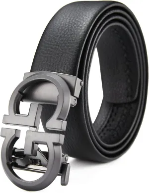 Fashion Diamond Men/s Real Leather Ratchet Belt Black