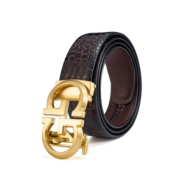 Fashion Diamond Men/s Real Leather Ratchet Belt Black
