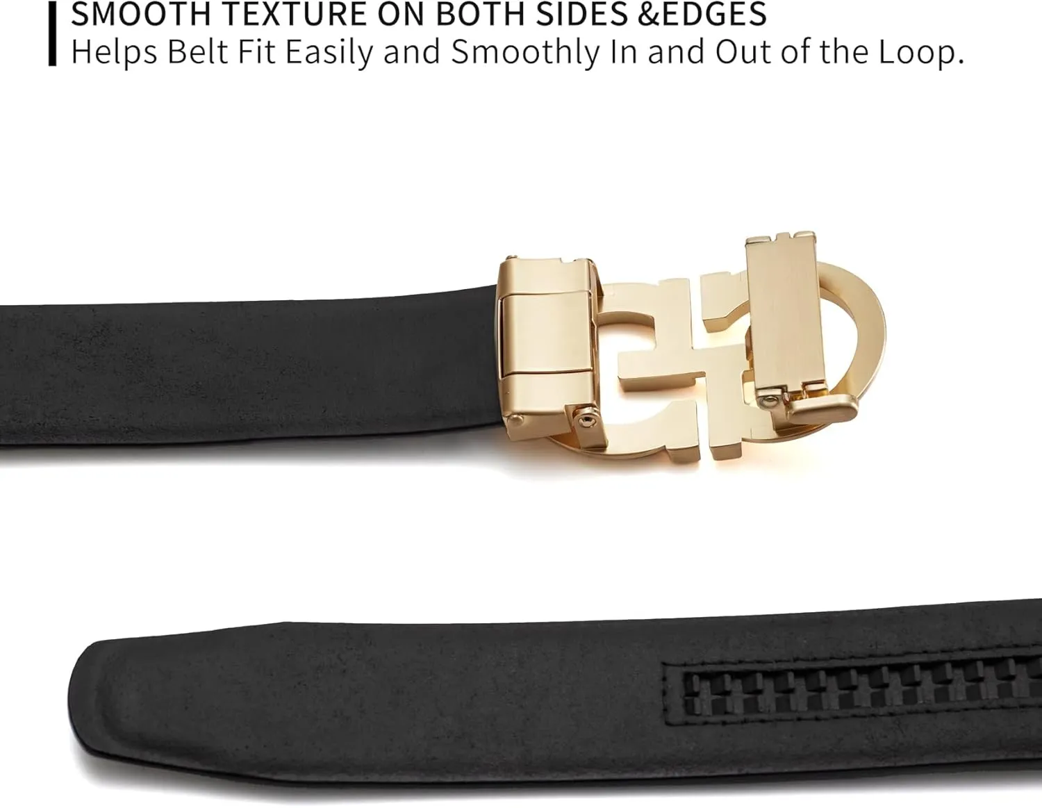 Fashion Diamond Men/s Real Leather Ratchet Belt Black