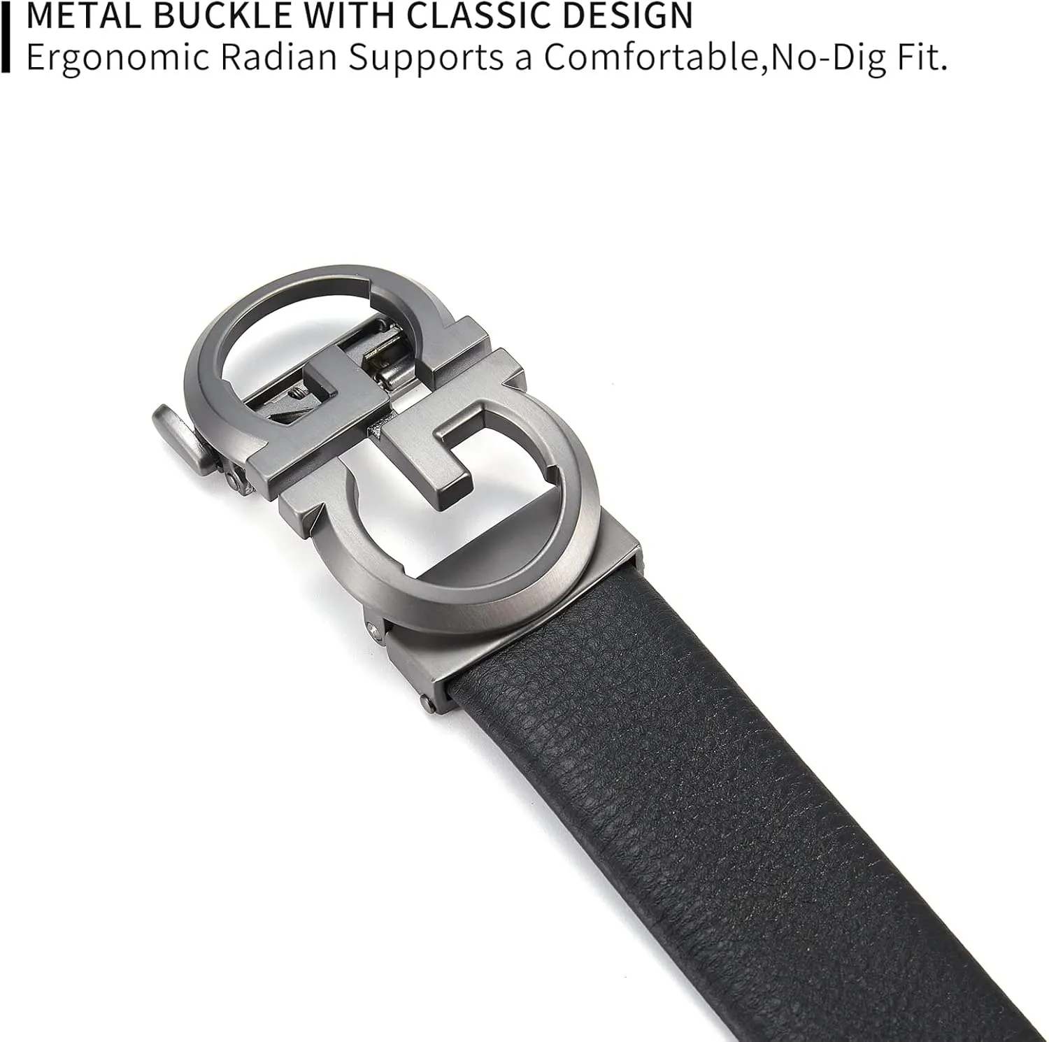 Fashion Diamond Men/s Real Leather Ratchet Belt Black
