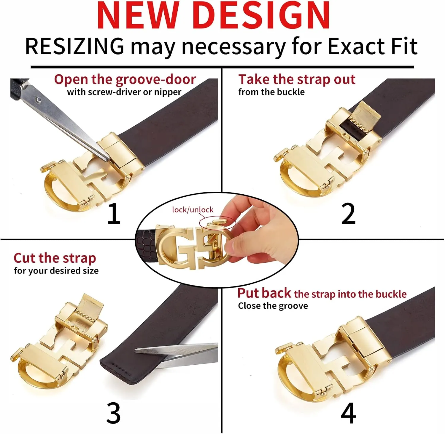Fashion Diamond Men/s Real Leather Ratchet Belt Black