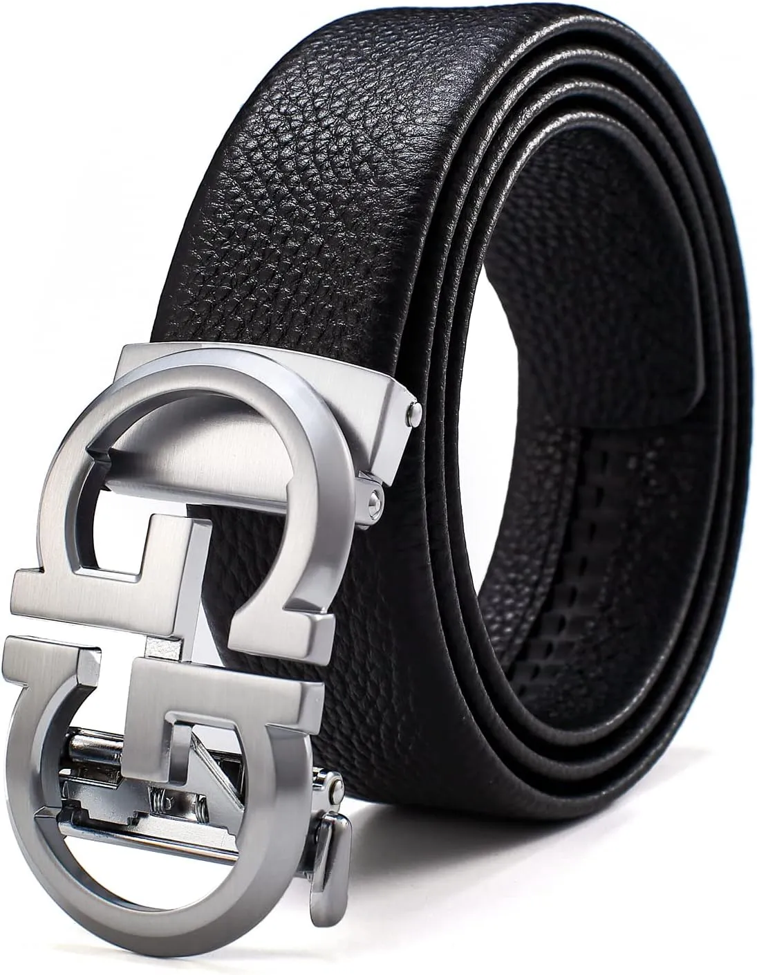 Fashion Diamond Men/s Real Leather Ratchet Belt Black