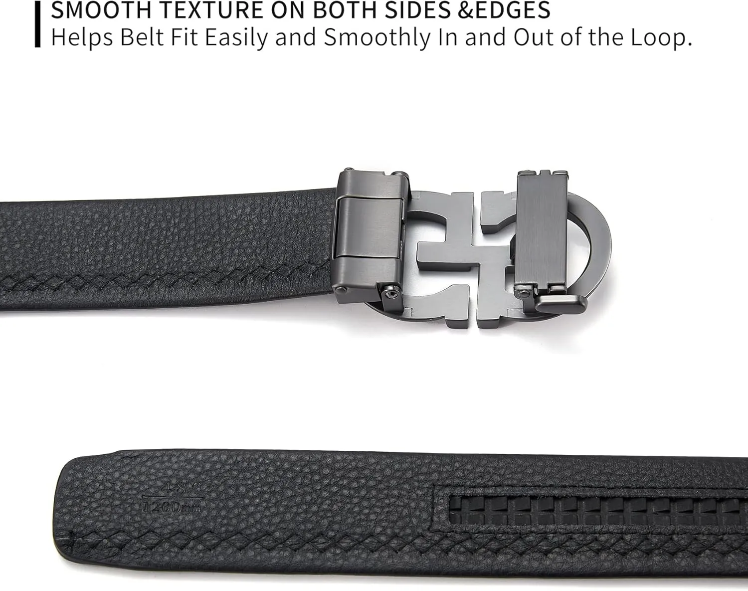 Fashion Diamond Men/s Real Leather Ratchet Belt Black