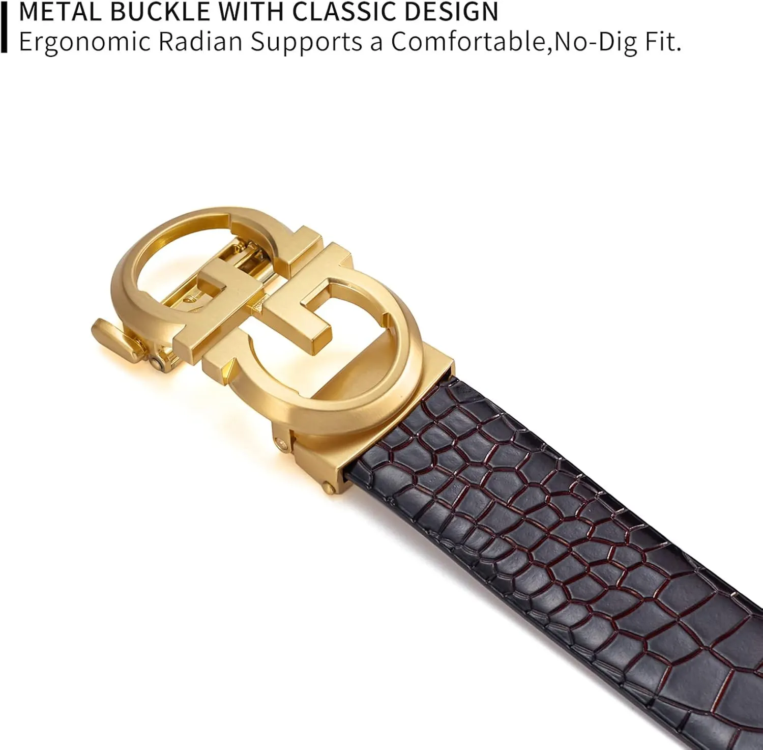 Fashion Diamond Men/s Real Leather Ratchet Belt Black