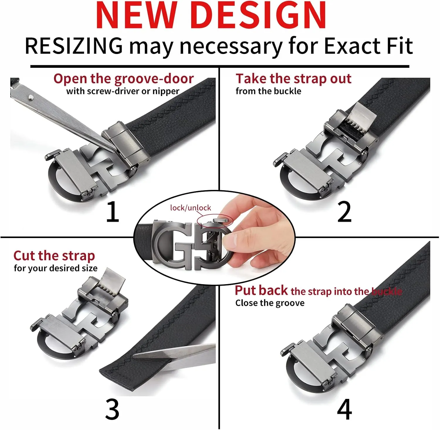 Fashion Diamond Men/s Real Leather Ratchet Belt Black