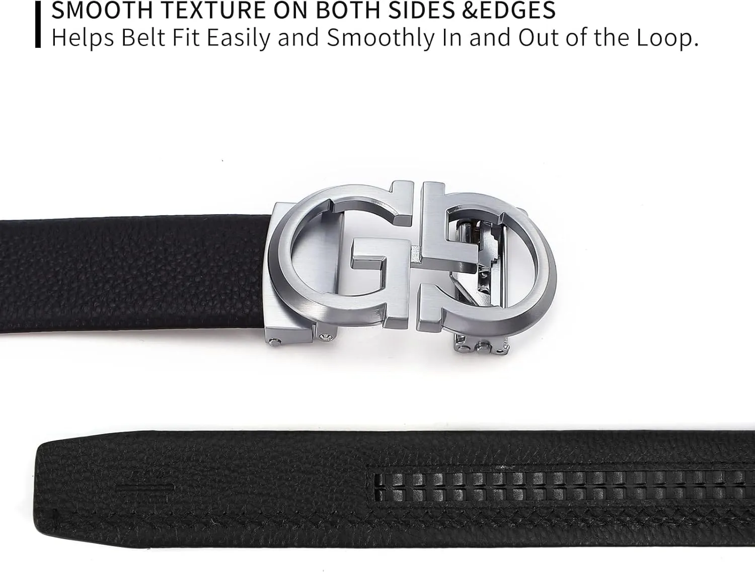 Fashion Diamond Men/s Real Leather Ratchet Belt Black