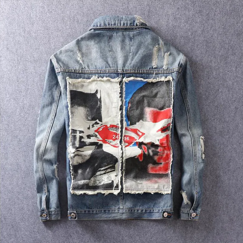 Fashion Men Jacket Patchwork Denim Jacket