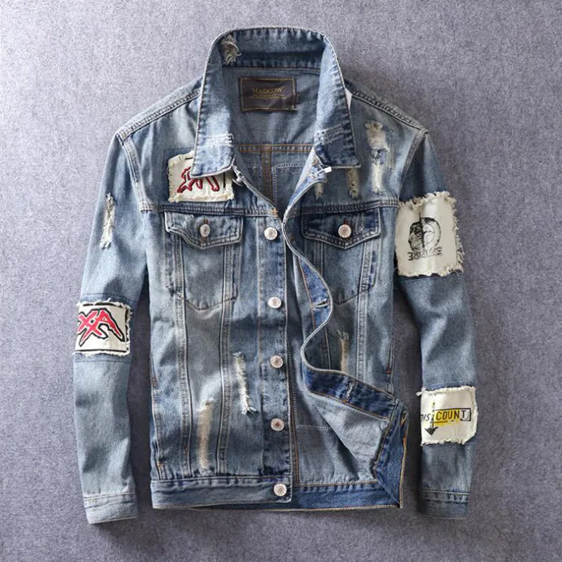 Fashion Men Jacket Patchwork Denim Jacket