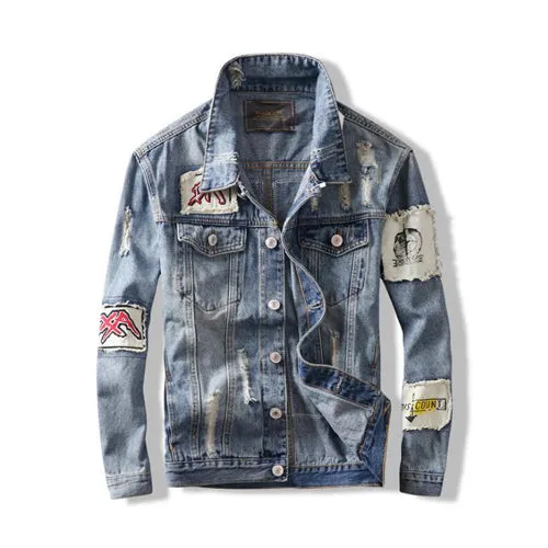 Fashion Men Jacket Patchwork Denim Jacket
