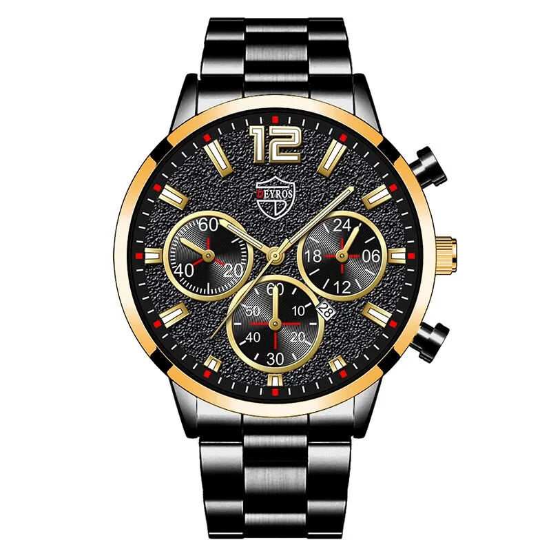 Fashion Mens Watches Luxury Silver Stainless Steel Quartz Wristwatch