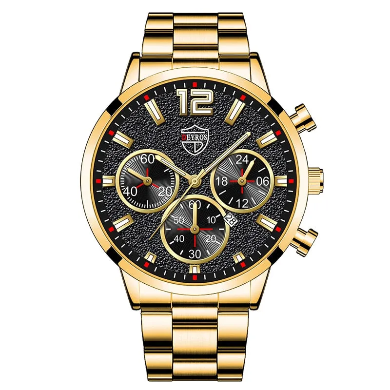 Fashion Mens Watches Luxury Silver Stainless Steel Quartz Wristwatch