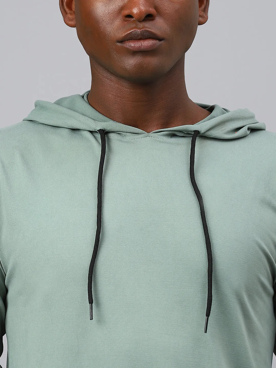 Fitkin men's green plain full sleeves hooded t-shirt