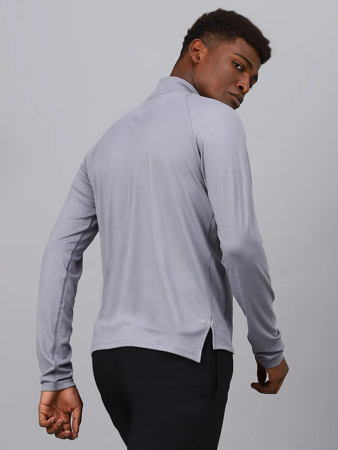 Fitkin men's grey high neck front zipper full sleeves t-shirt