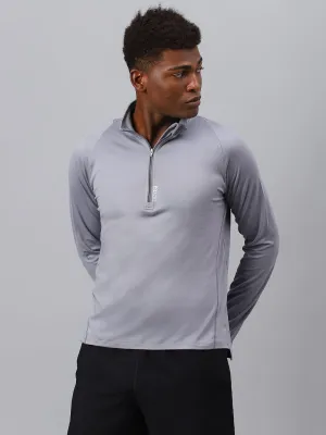 Fitkin men's grey high neck front zipper full sleeves t-shirt
