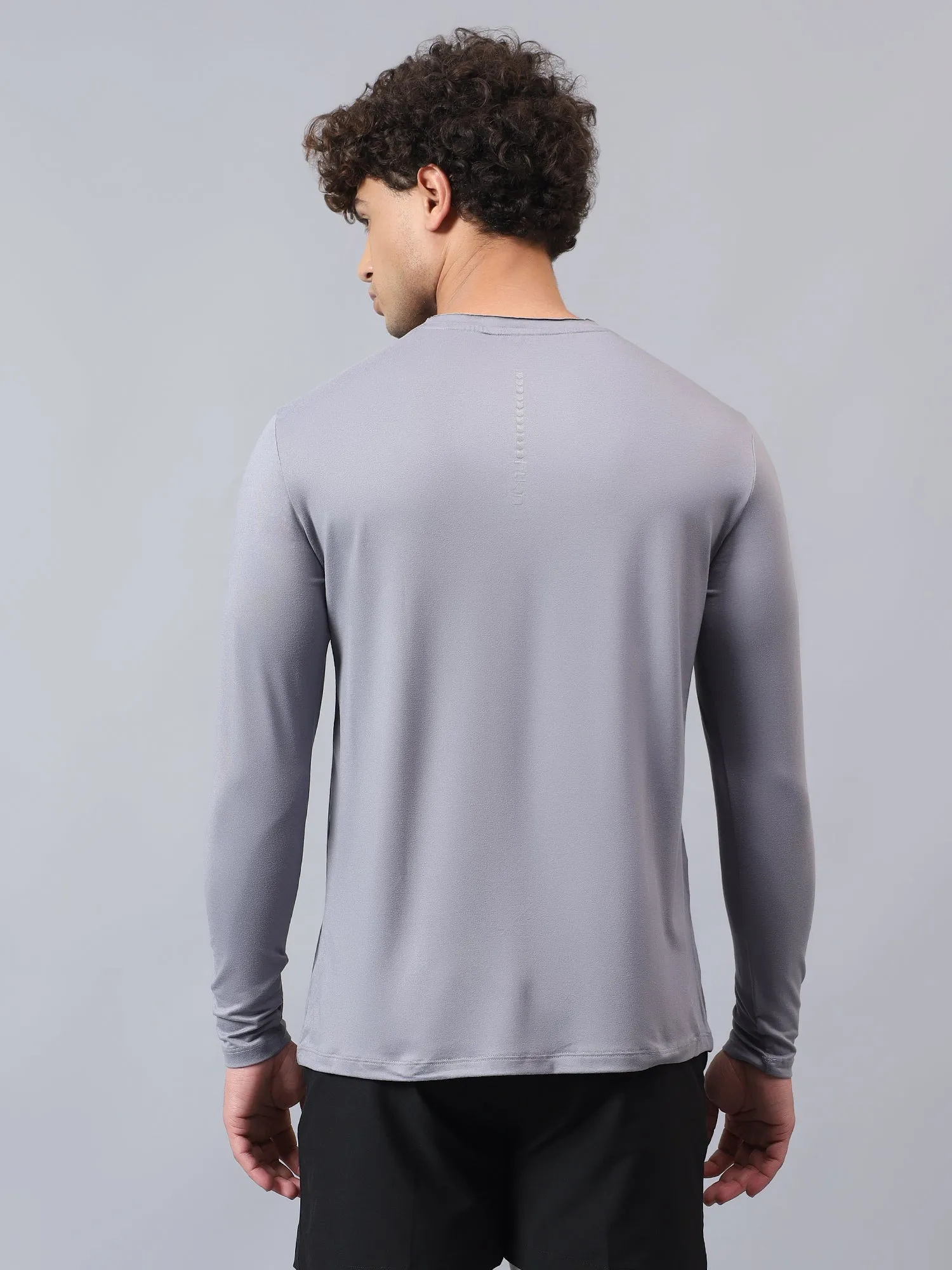 Fitkin men's grey raw edge neck style long sleeevs t-shirt