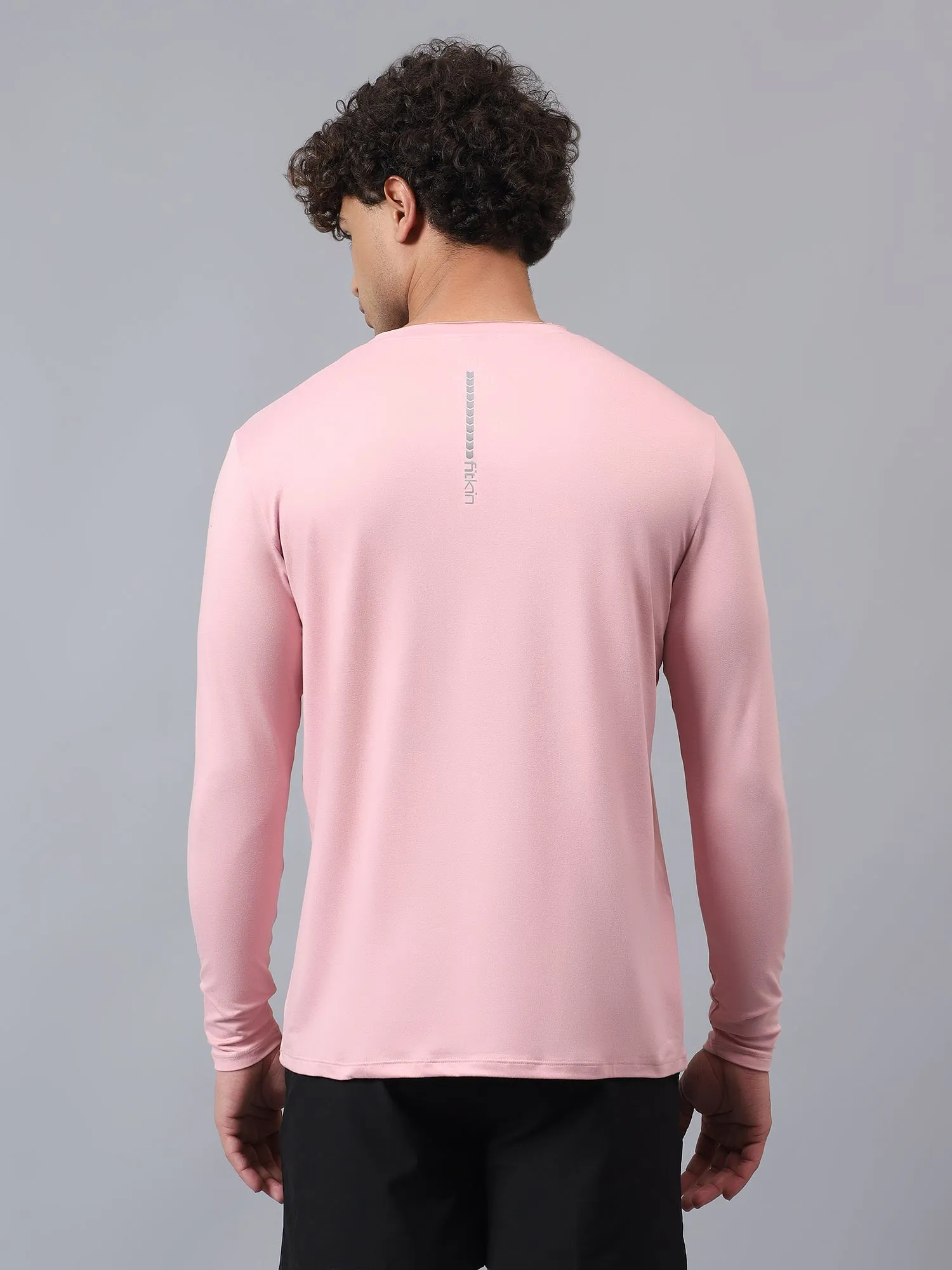 Fitkin men's nude pink raw edge neck style long sleeevs t-shirt
