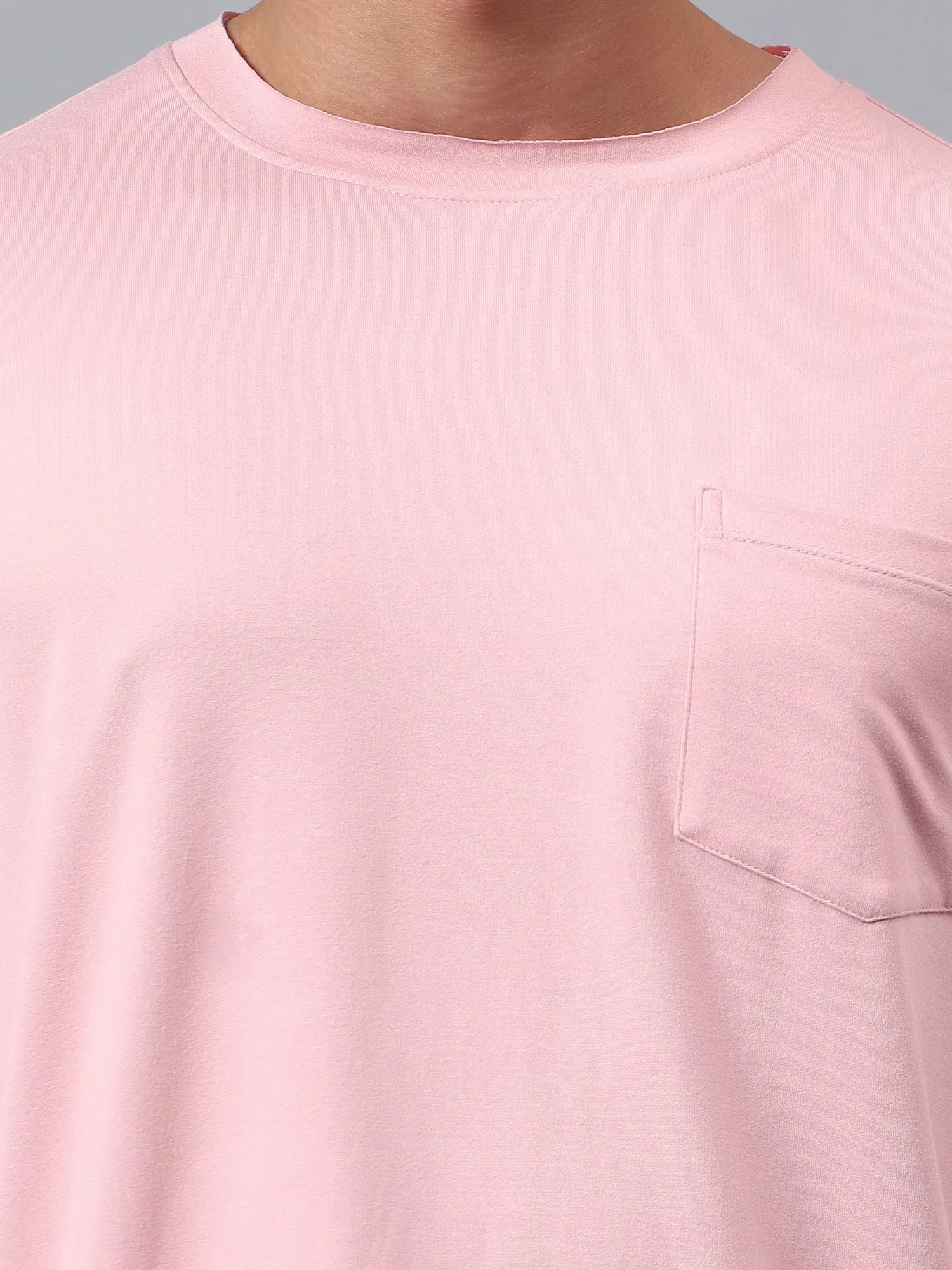 Fitkin men's nude pink raw edge neck style long sleeevs t-shirt