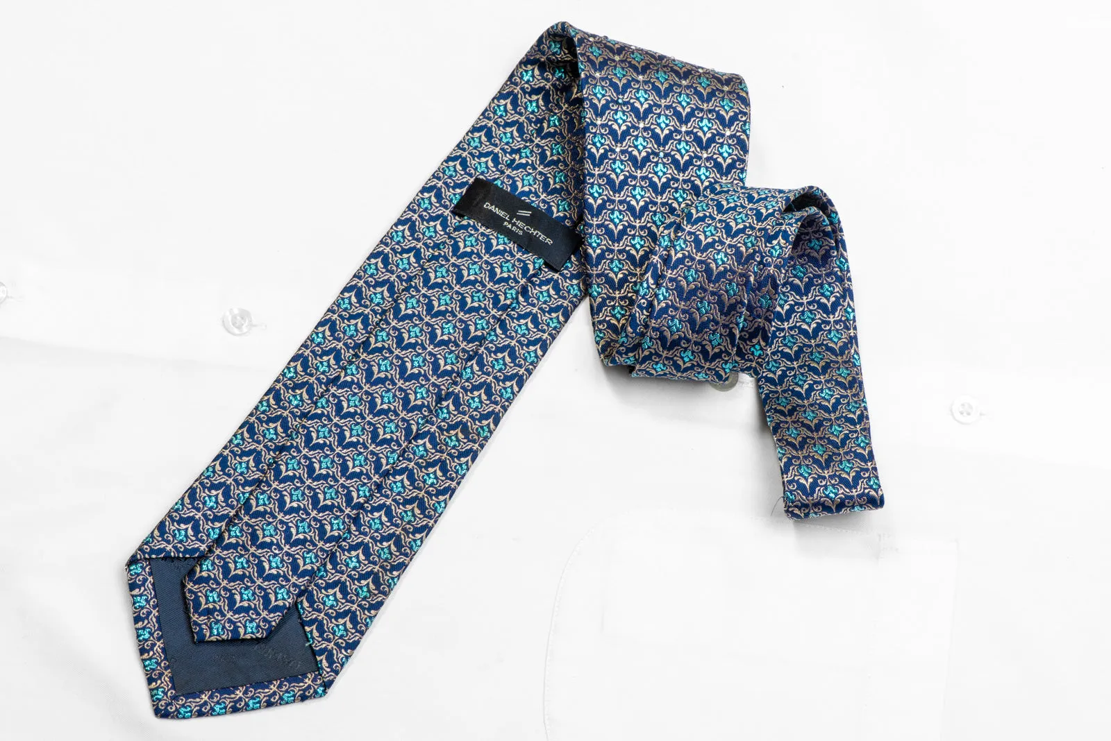 Fleur de lis & Cartouche On Blue Rhinestone Silk Tie