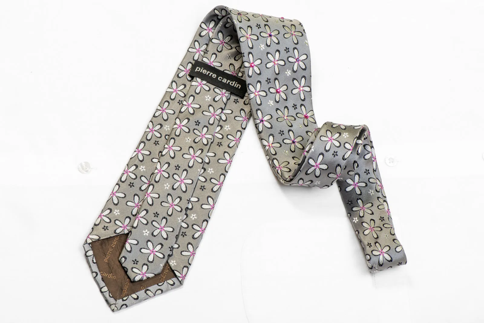 Floral On Silver Rhinestone Silk Necktie