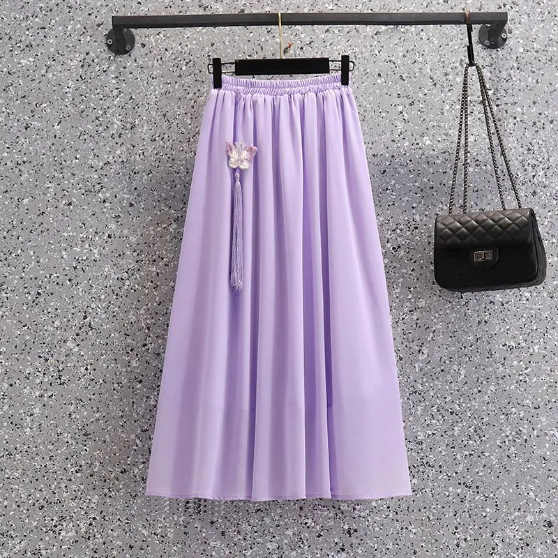 Floral Stand Collar Button Slim Vintage Top Skirt Set