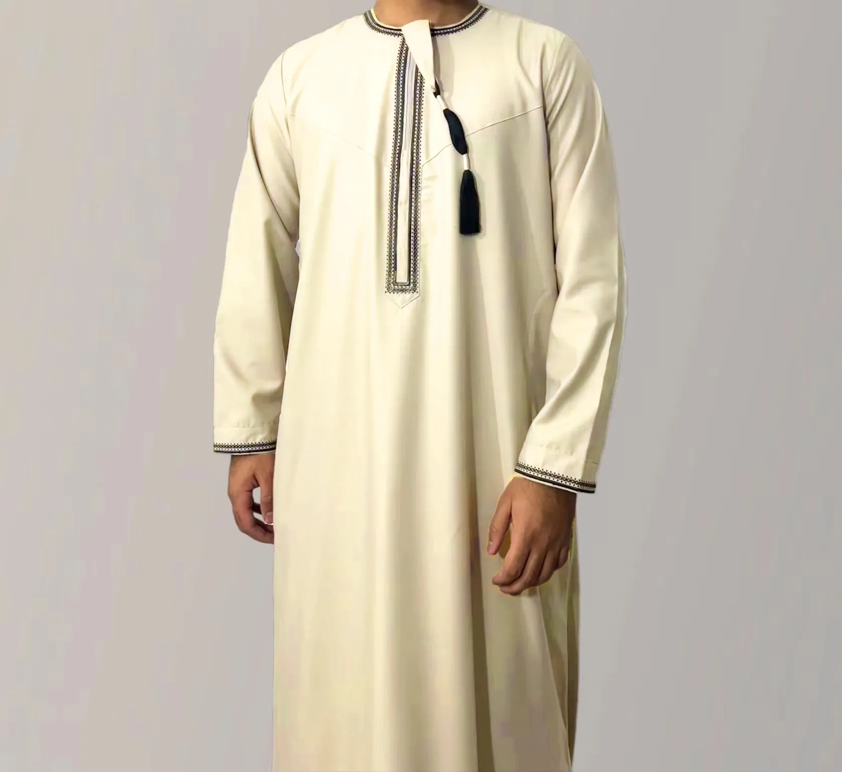 FN49-31  Solid color round neck embroidered men's robe
