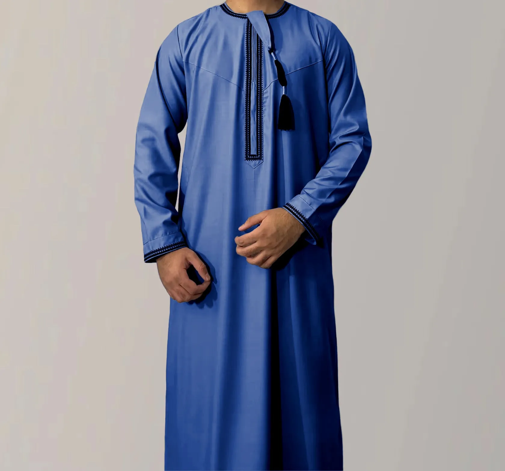 FN49-31  Solid color round neck embroidered men's robe