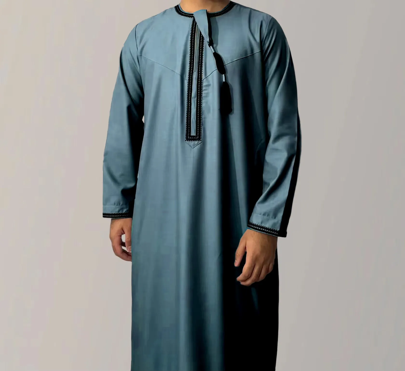 FN49-31  Solid color round neck embroidered men's robe