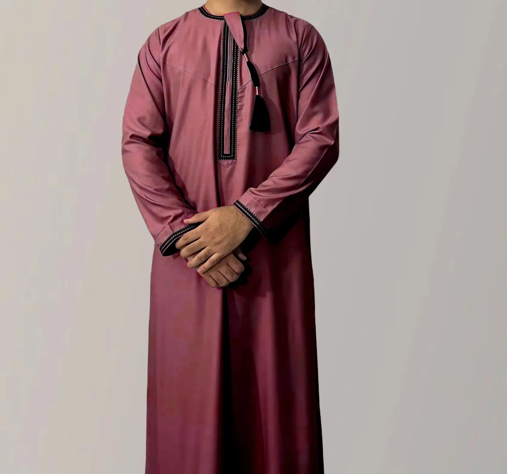FN49-31  Solid color round neck embroidered men's robe