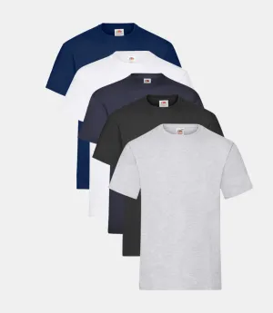 Fruit of the Loom Men's Original Short Sleeve T-Shirt Pack of 5 Black/White/Deep Navy/Heather Grey/Navy