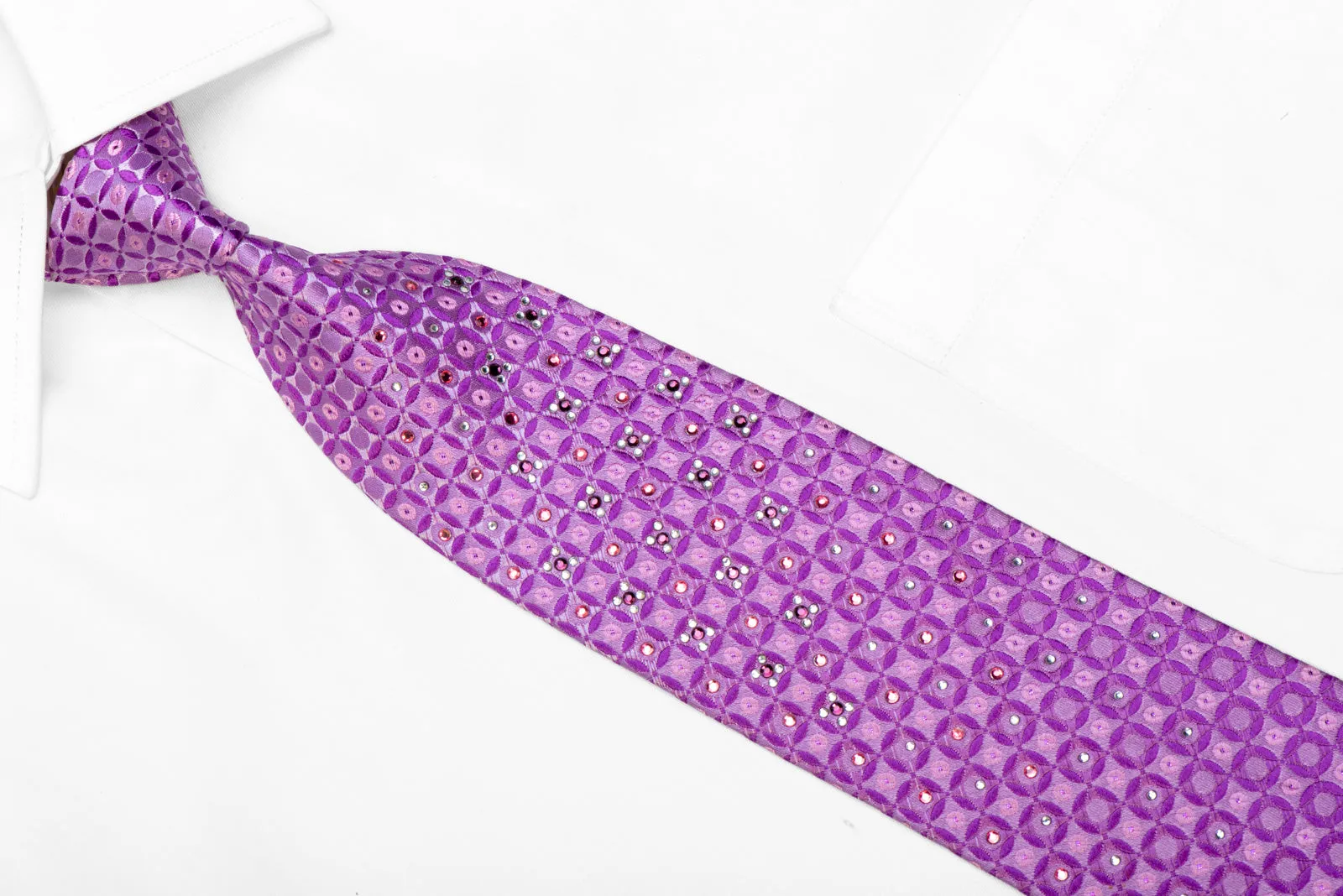 Geometric  On Mauve Rhinestone Silk Necktie With Purple Sparkles