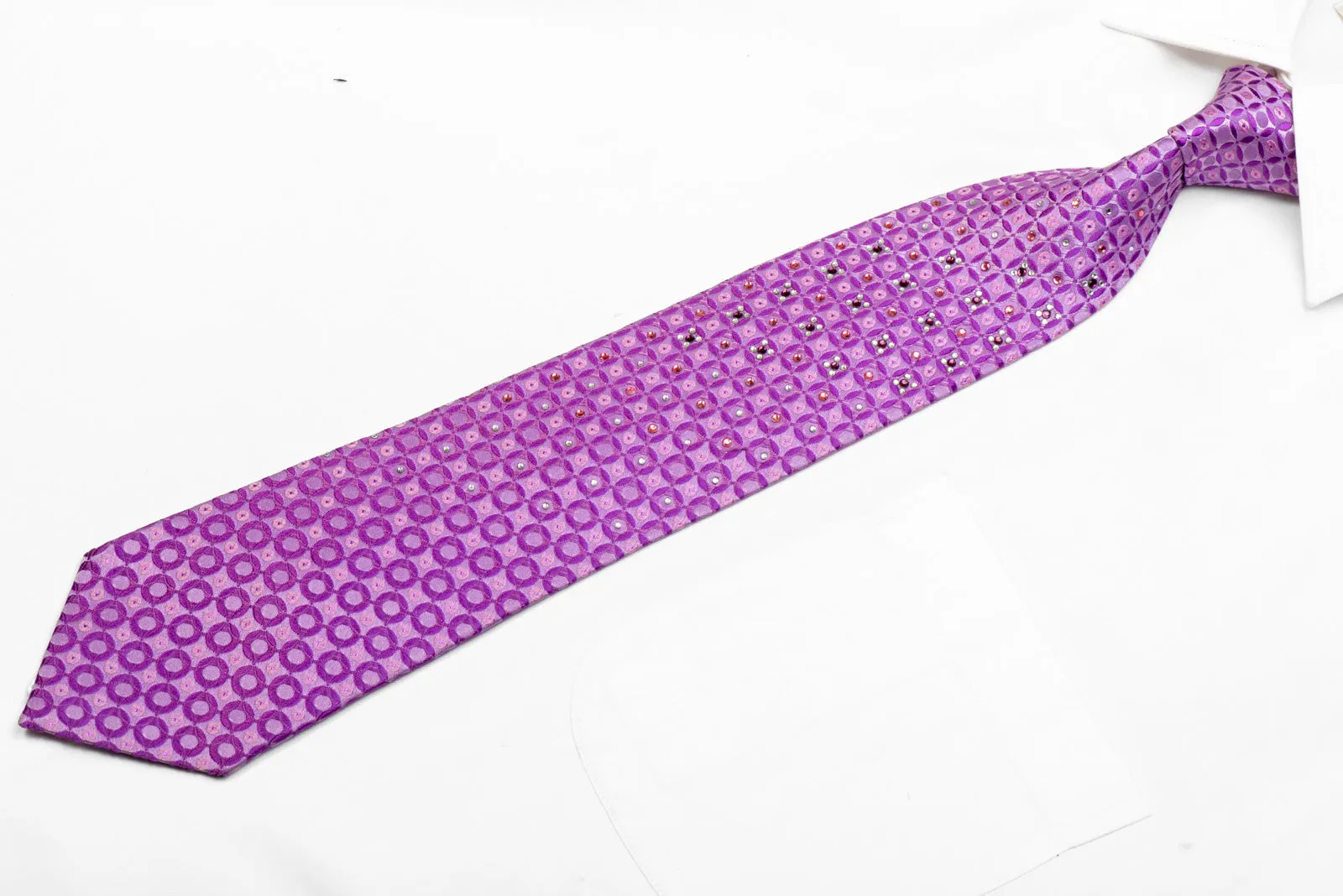 Geometric  On Mauve Rhinestone Silk Necktie With Purple Sparkles