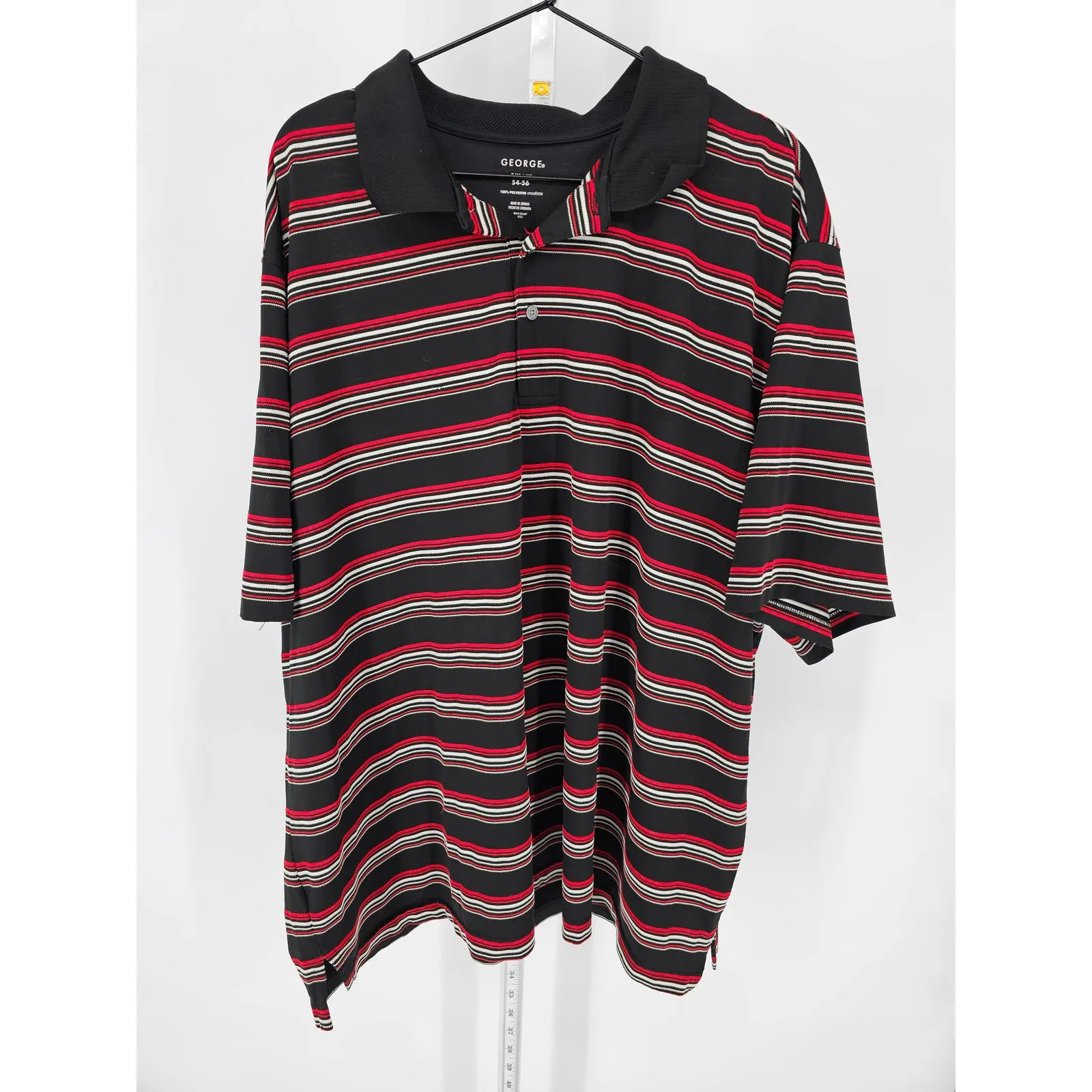 George Mens Sz 3XL Short Sleeve Athletic Polo Shirt Red Black Striped
