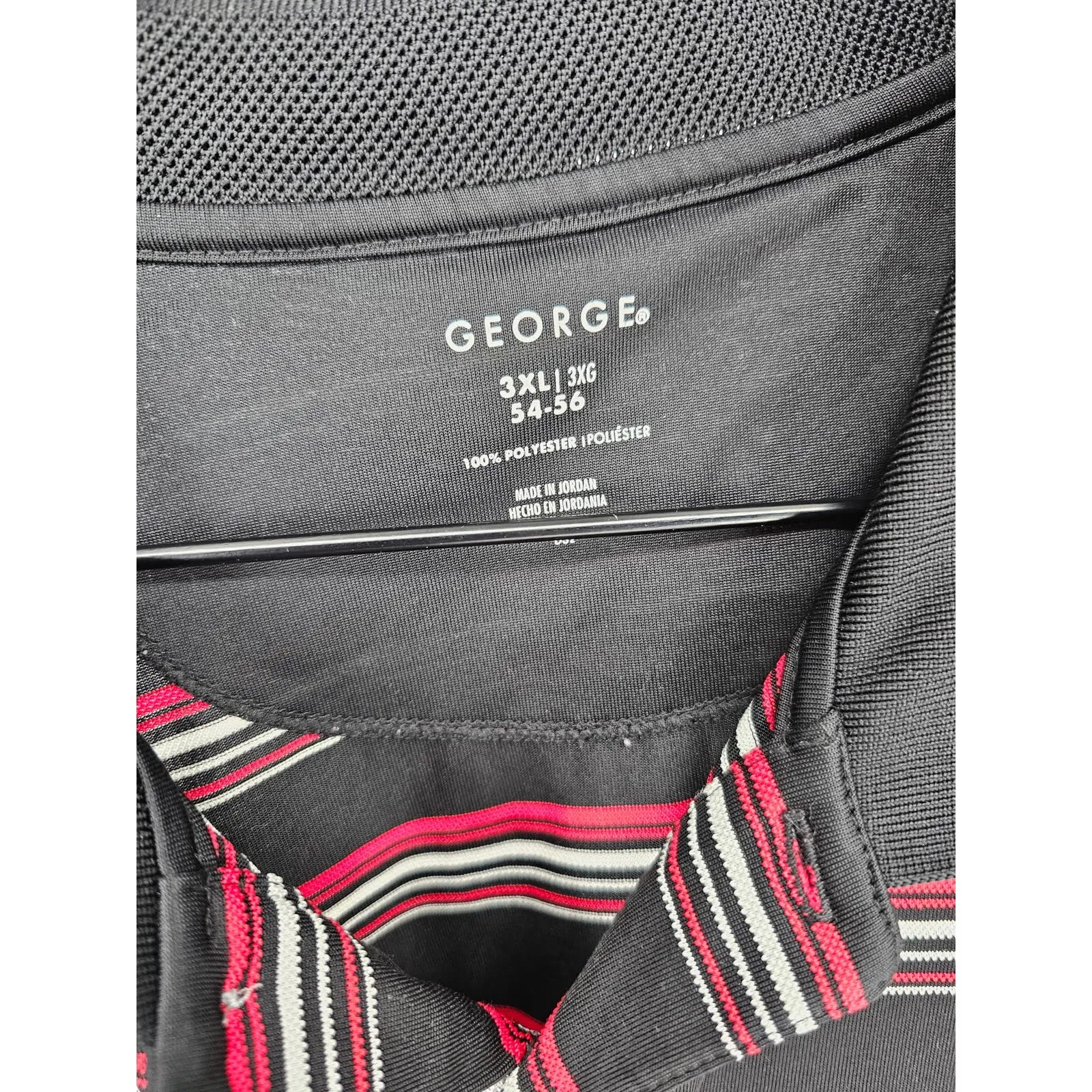 George Mens Sz 3XL Short Sleeve Athletic Polo Shirt Red Black Striped