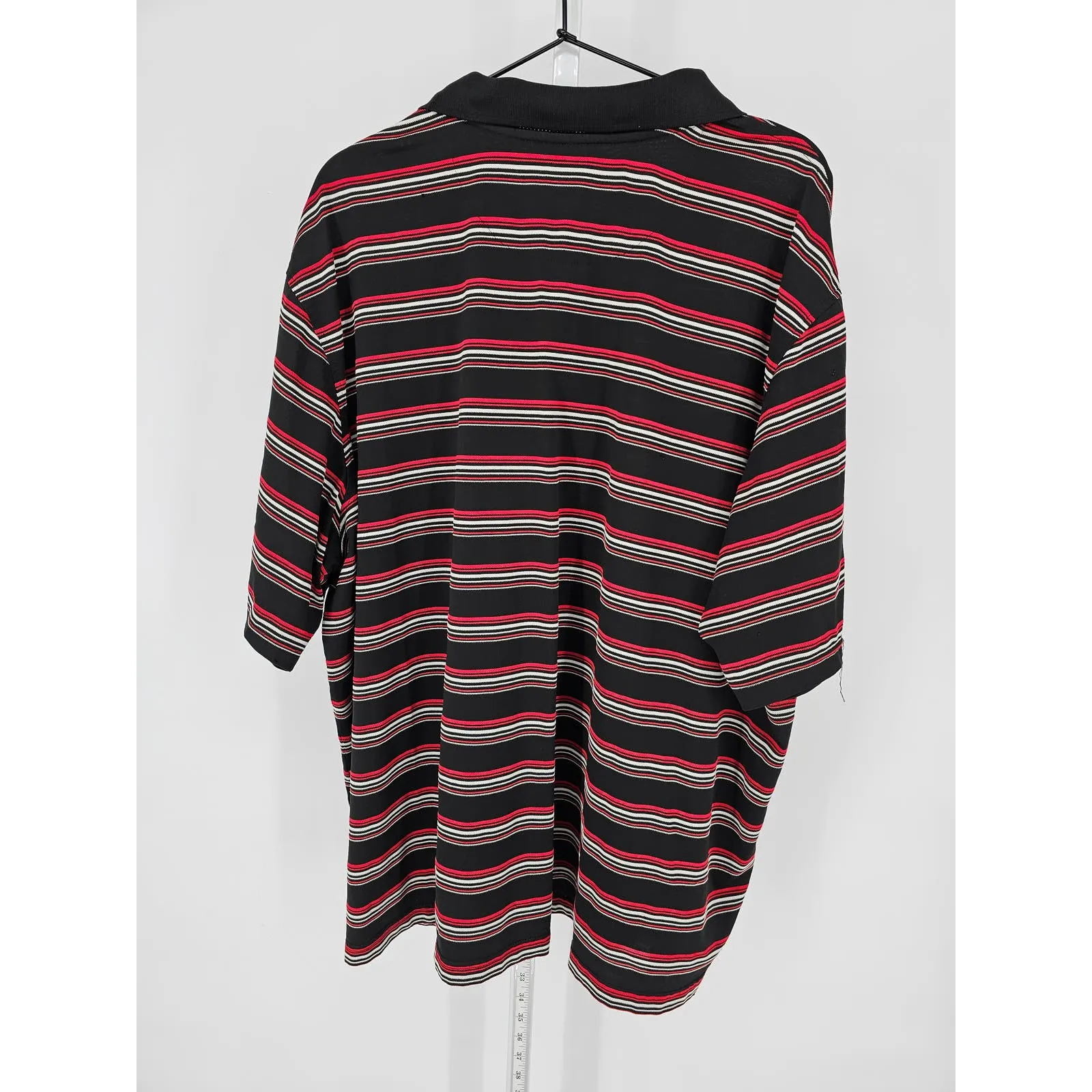 George Mens Sz 3XL Short Sleeve Athletic Polo Shirt Red Black Striped