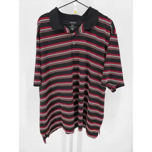 George Mens Sz 3XL Short Sleeve Athletic Polo Shirt Red Black Striped