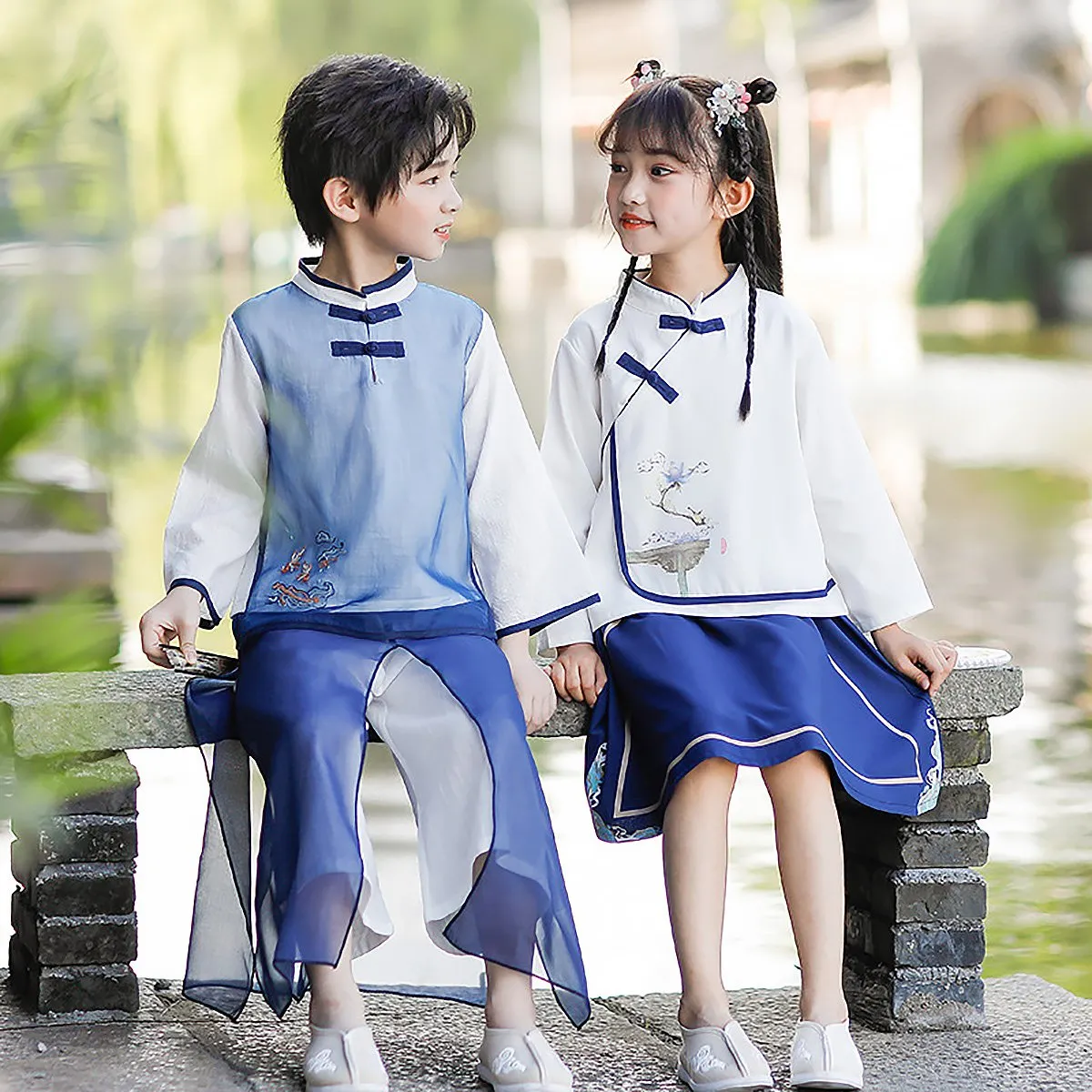 Girls Chinese Suit Two-Piece Traditional Outfit