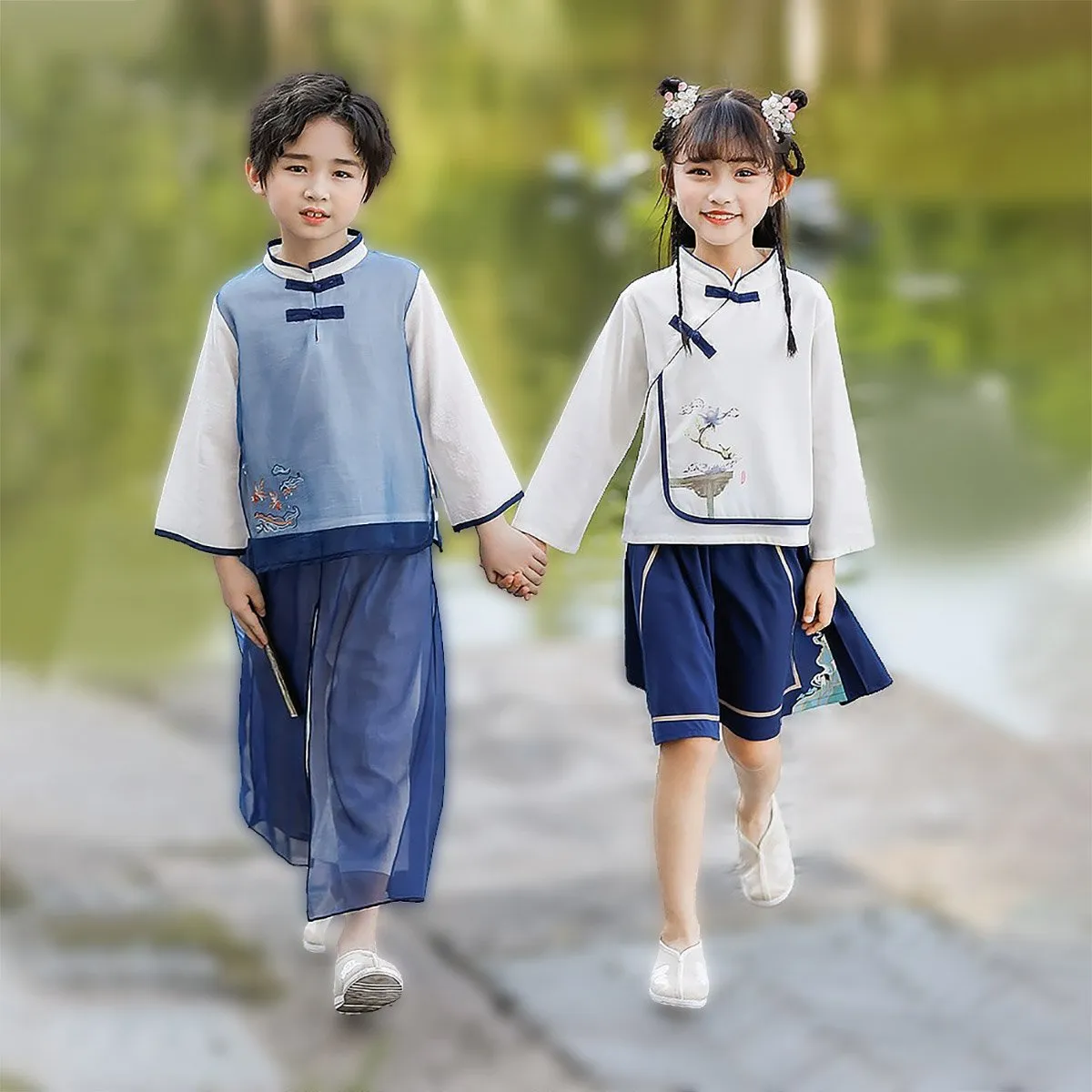 Girls Chinese Suit Two-Piece Traditional Outfit