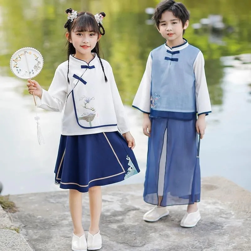 Girls Chinese Suit Two-Piece Traditional Outfit