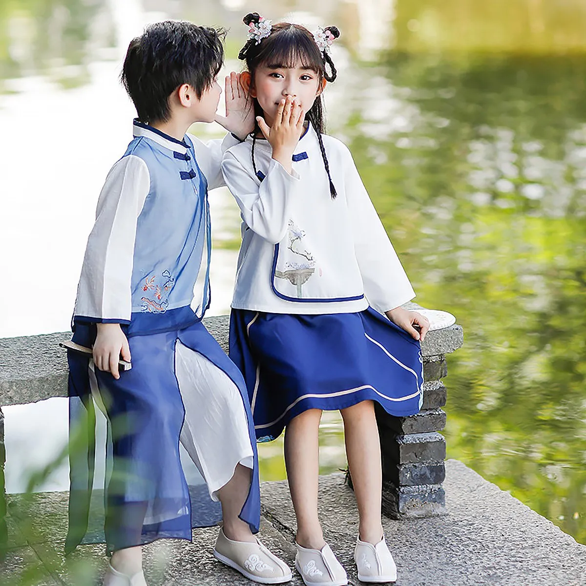 Girls Chinese Suit Two-Piece Traditional Outfit