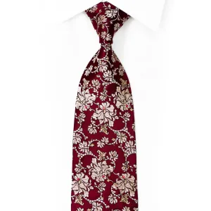 Gold Anthemion Floral On Burgundy Silk Necktie With Gold Sparkles