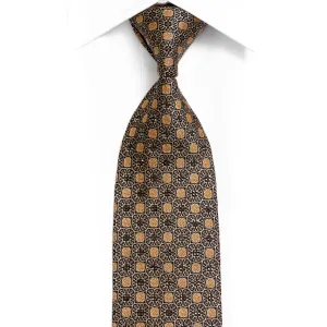 Gold Cartouche On Black Rhinestone Silk Necktie With Gold Sparkles