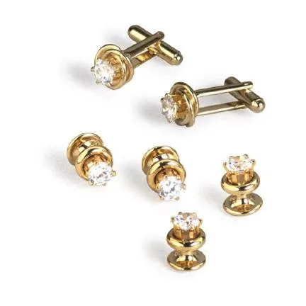 Gold Knot with Raised Cubic Zirconia Center Cufflinks and Studs - Style #FS5539
