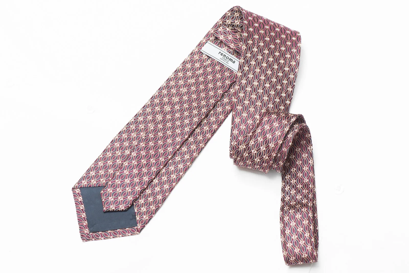 Gold Navy Waves Design On Burgundy Rhinestone Silk Tie With Silver Sparkles