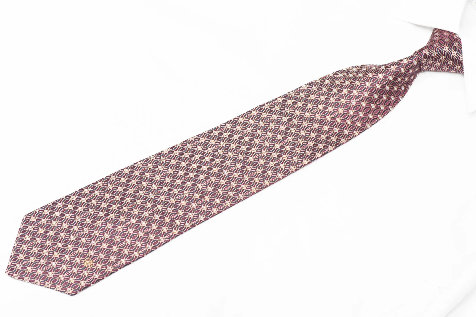 Gold Navy Waves Design On Burgundy Rhinestone Silk Tie With Silver Sparkles