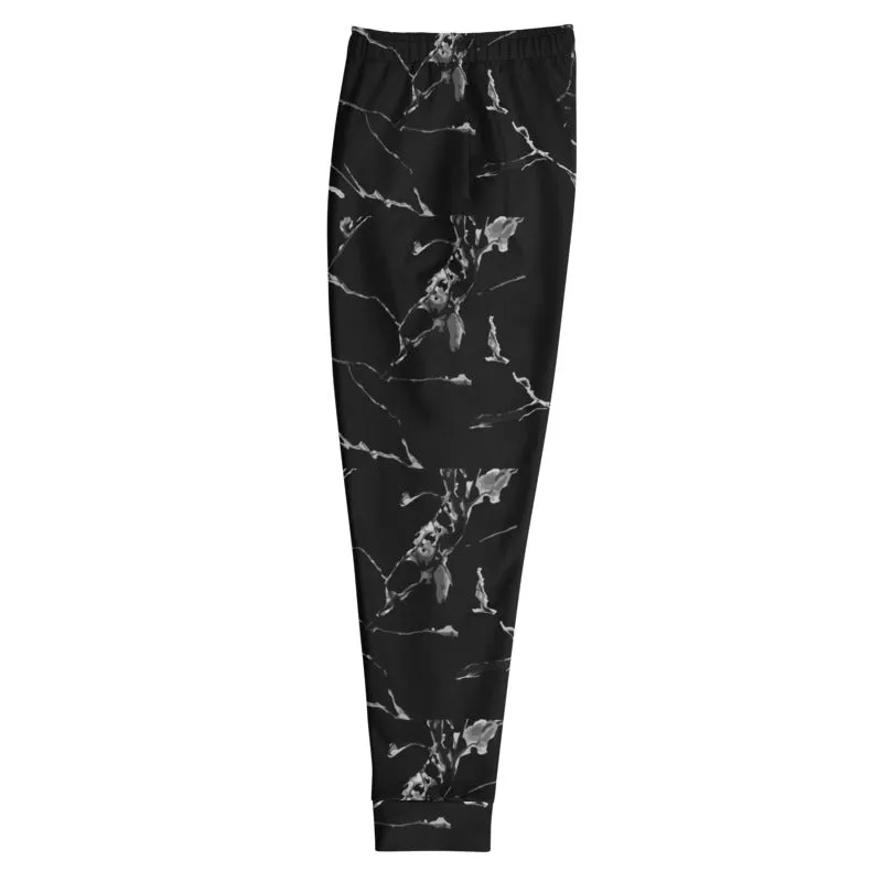 Gray Marble Print Men's Joggers, Premium Black Marble Abstract Print Men's Sweatpants-Made in EU/MX/USA